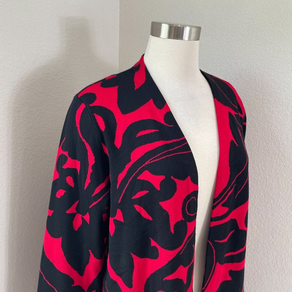 Chicos‎ Womens Large Black Red Open Front Cardigan Jacket Floral - Picture 2 of 10